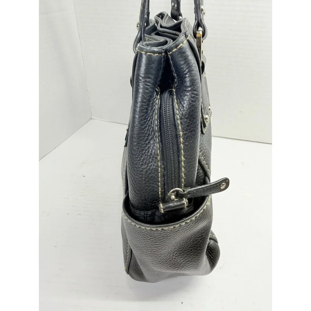 Fossil Black Pebbled Leather Multi-Compartment Satchel Shoulder Bag Y2K‎